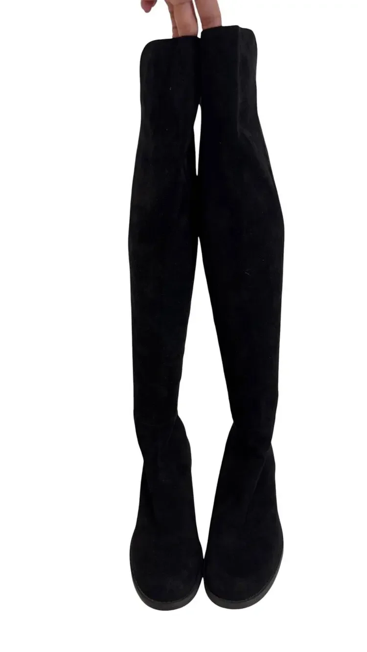 Stuart Weitzman 5050 Black Suede Stretch Over-the-Knee Boots Size 8.5